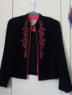 Vintage Jessica Howard Black Embroidered Mandarin Collar Jacke Blazer 16
